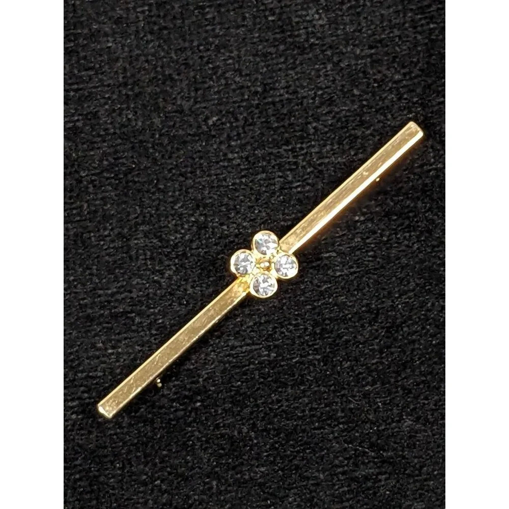 Vintage Avon Gold Tone Bar‎ Pin Rhinestone Brooch Art Deco Style